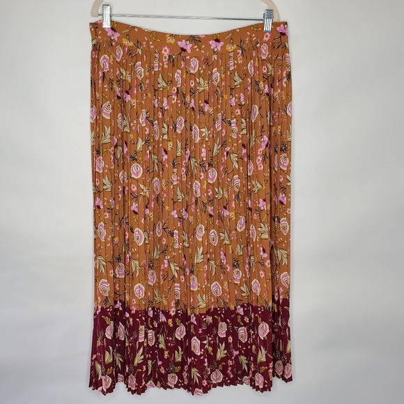 Loft Floral Pleated Midi Skirt Size 14 Contrast Color Print Flowy Spring Femme - Picture 6 of 12